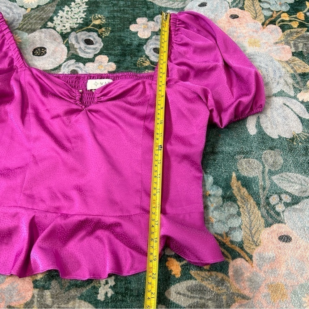 WAYF Blouse Large pink ruffle Sweetheart notch peplum Puff Sleeve Top NWT - Picture 12 of 14